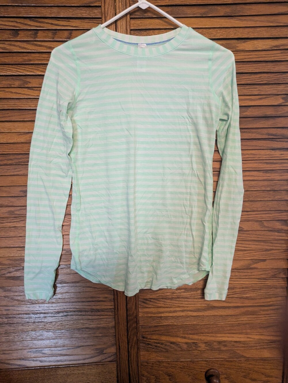Ivivva By Lululemon Mint Green Striped Long Sleeve Tee Shirt Thumb Holes Size14